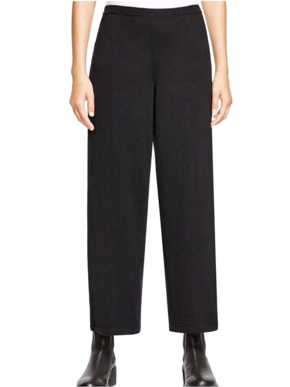 Eileen Fisher Black Wool Cropped Wide Ankle Pants Side Zip Womens XL